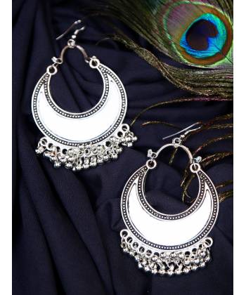 Oxidised Silver plated Half Moon Mirror Dangle Earrings