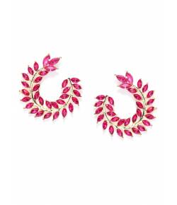 Pink Crystal Leaves Twisted Branch  Earrings