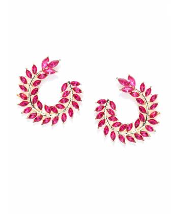 Pink Crystal Leaves Twisted Branch  Earrings
