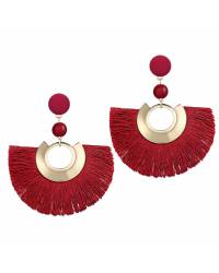 Buy Online Crunchy Fashion Earring Jewelry Red & Gold-Toned Tasselled Crescent-Shaped Earrings Handmade Beaded Jewellery CFE1339