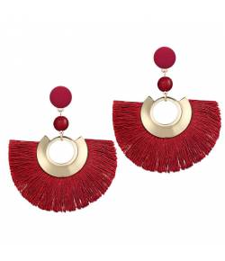 Red & Gold-Toned Tasselled Crescent-Shaped Earrings