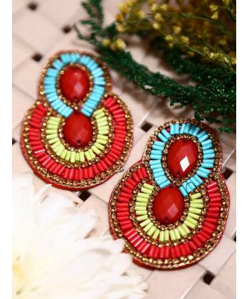 Bohemian Beaded Handmade Red Drop Earrings 