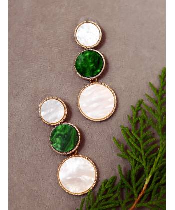 Gold Plated Green & White Drop Earrings