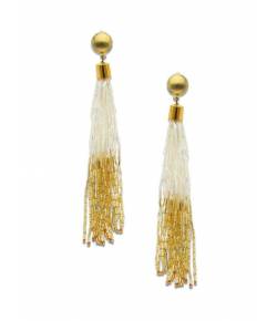 Antique Gold-Toned Gold-White Tasselled Drop Earrings