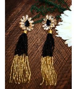 Black Crystal Long Dangler Earrings 