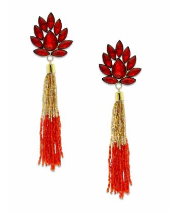 Red Crystal Beaded Tassel Earrings