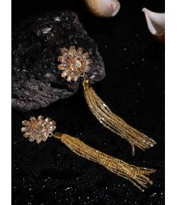 Golden Crystal Beaded Tassel Earrings