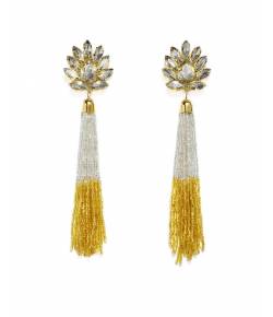 Golden Crystal Beaded Tassel Earrings...