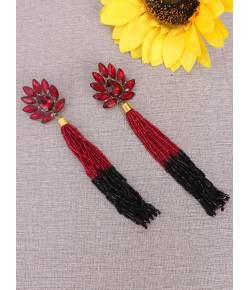 Red.Crystal Beaded Multicolored Tassel Earrings