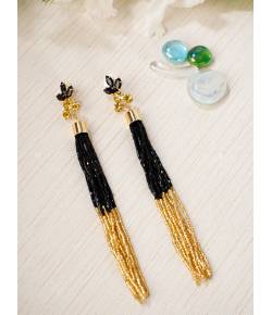 Black & Gold-Toned Contemporary Drop Earrings
