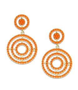Orange Beaded Hoops Earrings