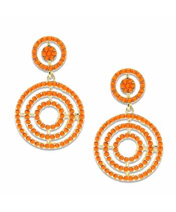 Orange Beaded Hoops Earrings