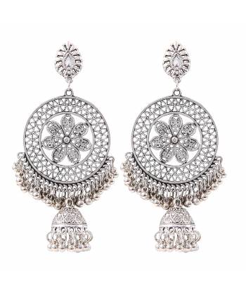 Oxidised Silver Jhumki Drop Earrings for Women