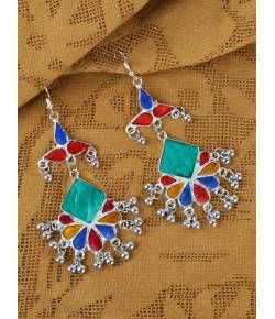 Multicoloured handpainted Floral Drop Earrings