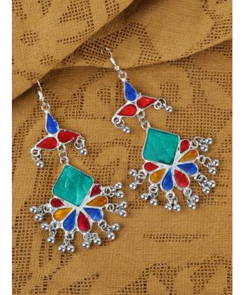 Multicoloured handpainted Floral Drop Earrings