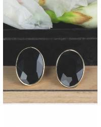 Buy Online Crunchy Fashion Earring Jewelry Golden Plated Big Black Solitaire Stone Ring Jewellery CFR0395
