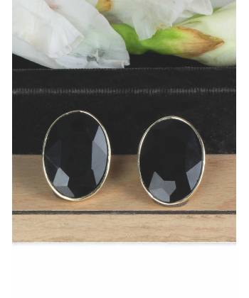 Gold Plated Black Crystal Studs Earrings