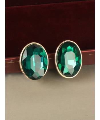 Gold Plated Green Crystal Studs Earrings