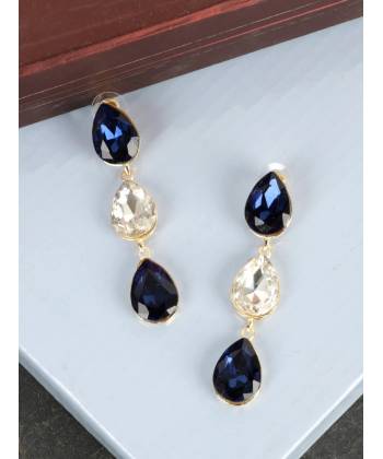 Luxuria Sparkling Black Sapphire Stone Long Drop-Earrings
