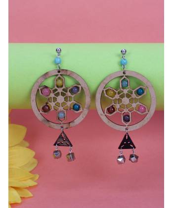 Multicolored Wooden circle Dangler Earring