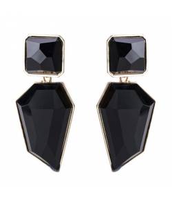 Gold Plated Black Crystals Statement Earrings 