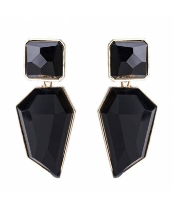 Gold Plated Black Crystals Statement Earrings 