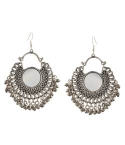 Oxidised Silver Mirror Chandbali Earring