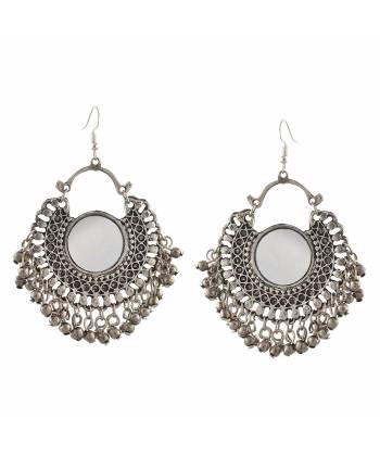 Oxidised Silver Mirror Chandbali Earring