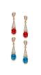 Blue & Red Crystalline Drops Aqua Earrings