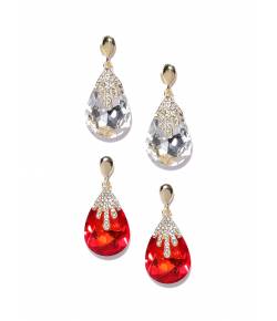 White & Red Crystal Droplet Earrings 