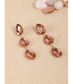 Gold Peach Droplet Crystal Long Drop-Earrings