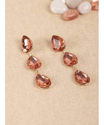 Gold Peach Droplet Crystal Long Drop-Earrings