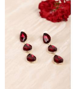 Gold Plated Red Sapphire Stone Long Drop-Earrings