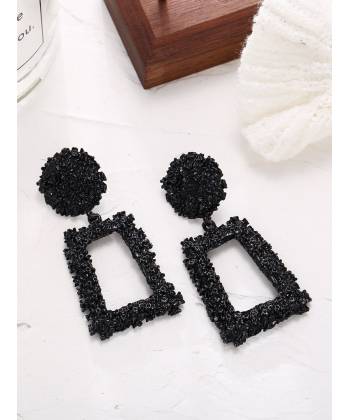 Big Vintage Black Color Geometric Statement Earring
