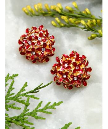 Red  Floral  Stud  Earrings 