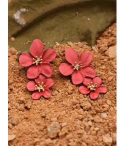 Red Big Flower Metal Floral Statement Drop Dangle Earring