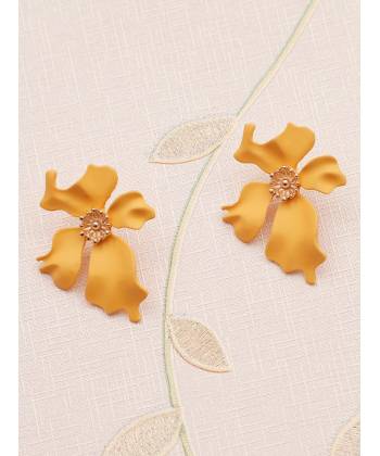 Yellow Big Metal Flower Drop Dangle Earring