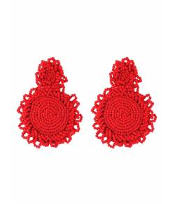 Red Round Bohomian Handmade Drop Earrings 