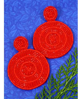 Boho Beaded Red Handcrafted Drop Earrings 