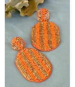 Boho Beaded Oval Shape Orange Handcrafted Drop Earrings CFE1629