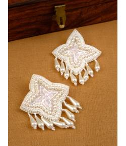 White Beads Studded Handcrafted Contemporary Drop Earrings CFE1693