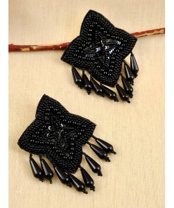Black  Beads Studded Handcrafted Sigle Star  Contemporary Drop Earrings CFE1694
