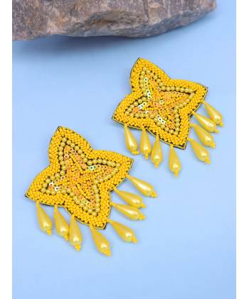Yellow Beads Studded Handcrafted Sigle Star  Contemporary Drop Earrings CFE1695