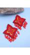 Red Beads Studded Handcrafted Sigle Star  Contemporary Drop Earrings CFE1696