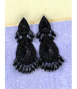 Black Beads Studded Handcrafted Contemporary Drop Earrings CFE1698