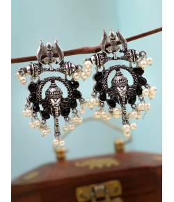 Beautiful Celebrity Inspired Lord Ganesha Earrings Oxidized Silver Alloy Stud Earrings CFE1702