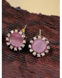 Buy Online Crunchy Fashion Earring Jewelry SwaDev American Diamond Silver & Pink Oval Shape Dangler Earring SDJE0001 Earrings SDJE0001