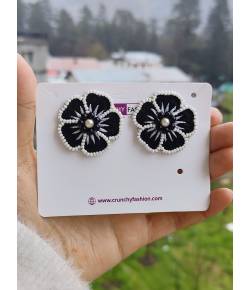 Pushpa Studs- Black Beaded Flower Stud Earrings for Women