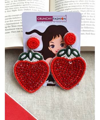 Strawberry Earrings- Beaded Quirky Earrings Women and Girls