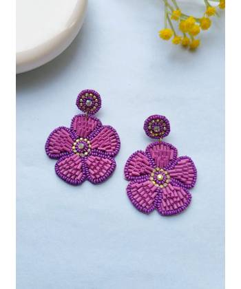 Purple Flower Beaded Earrings for Girls and Women